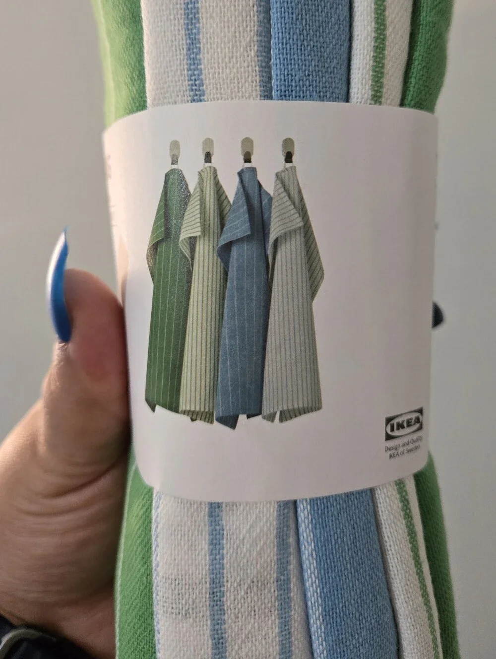RINNIG Green and White Striped Kitchen Towels - Set